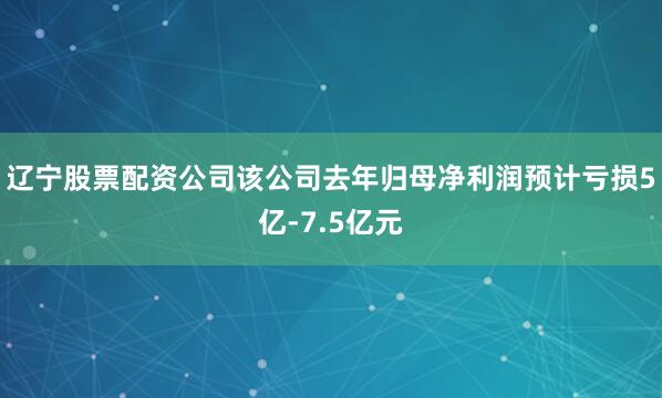 辽宁股票配资公司该公司去年归母净利润预计亏损5亿-7.5亿元